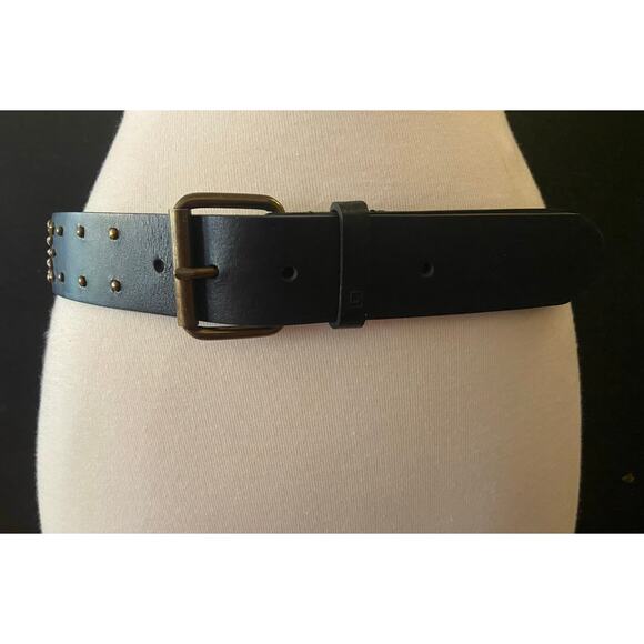 CHAPS Black Leather Brass Studded Belt Women sz M - Picture 1 of 14